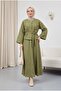 Single Button Embossed Embroidered Tie-Up Voile Crepe Suit -Khaki