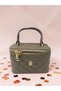 Faux Leather Black Diamond Patterned Mini Gold Buckle Chain Strap and Short Handle Bag