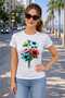 Zero Neckline Short Sleeve Lycra Bodysuit with Floral Print