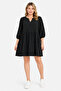 Women's Plus Size Black, Three Quarter Sleeves, Elasticated Cuff, Short Dress 65N39490 - 4