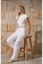 Women's High-Waisted Wide-Leg Summer Trousers Made of Muslin Fabric, 100% Natural Cotton, Linen Blend. - 3