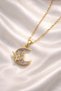 Women's Gold Color Steel Chain Blue Moonstone Look Crescent Butterfly Necklace Gift - 2
