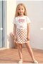 Girl's Cotton Cake Printed T-Shirt and Checkered Skirt Set - 2