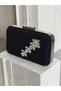 Black Z.A.R.A. Satin Crystal Stone Embroidered Chain Women's Evening Dress Bag Wedding Engagement Graduation - 3