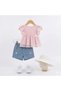 Jeans Shorts and Hat Summer 3-Piece Set 5Y,4Y,3Y,2Y Girls Pink - 2