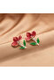 Fuchsia Petals and Green Stems Flower Design Earrings