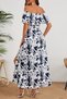 New Season Women's Madonna Collar Off-The-Shoulder Floral Pattern Slit Long Single Jersey Dress - 4