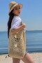 Women's Milano Riviera Straw Mesh Shoulder Bag Paris Milano Embroidered Beige – Large Size, Summer Style - 2