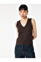 Cotton Slim Fit Lace Detailed Ribbed Sleeveless V-Neck Blouse - 2