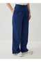 Double Leg Detailed High Waist Trousers - Navy Blue - - 3