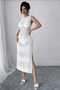 Openwork Backless Crew Neckline Slit Detailed Long 100% Cotton Pareo-Beach Dress - 3