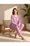 Women's Long-Sleeved Stretch Fabric Pajama Set - 4