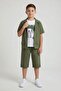 Green Linen Shirt and Shorts Boys' 3-Piece Top and Bottom Set 24033 - 3