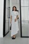 Polka Dot Long Dress with Gathered Shoulder Detail