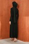 Black Draped Evening Dress with Waist Buckle - 5