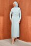 Baby Blue Draped Evening Dress with Waist Buckle - 4