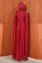 Burgundy Shoulder Cape and Stone Embellished Evening Dress - 5