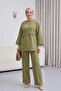 Double Dabıl Set with Cross-Tie Buckle and Slit Trousers -Khaki
