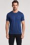 Men's Regular Fit Ribbed Collar Metallic Logo Detailed Cotton Short Sleeve Blue T-Shirt