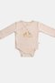 Natural Modal Cotton Newborn Double-Breasted Bodysuit Long Sleeve Snap Fastener Kimono Bodysuit L Safari Ecru - 5