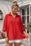 Pomegranate Flower Shirt Collar Buttoned 3/4 Sleeve Casual Muslin Oversize Woven Blouse 67 65 - 4