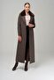 Furry Herringbone Patterned Coat with Detachable Collar BROWN 3789-Y - 6