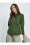 Green Cotton Wrap Shirt with Long Sleeves