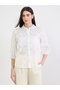 Off White Floral Embroidered Shirt with Lace Collar - 4