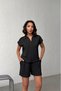 Women's Black Polo Collar Elastic Waist Top and Shorts Set Nj141 - 3
