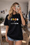 Food Printed Crew Neck Black T-Shirt