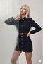 Women's Denim Dress Belted Long Sleeve Buttoned Mini Jean Dress - 2
