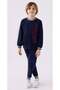 Boy's vertical print detailed long sleeve tracksuit set 9-15 years navy - red - 3