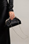 Black Satin Metal Silver Stone Frame Evening Dress Bag - 2