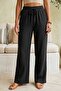 Black Pocketed, Elastic and Tie-Waisted Wide Leg Casual Muslin Woven Trousers 96 60