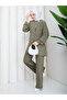 Women's Hijab Double Set Belted Tunic Trousers Silver Button Detailed Stylish Daily Office Event Combination
