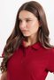 Women's Slim Fit 100% Cotton Polo Collar Claret Red Pique T-Shirt - 4