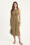 Women's Eldora Woven Modal Gold Buckle Slit Sleeveless Midi Length Stylish Dress in Fat Green - 4