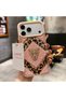 iPhone 17 Pro Max Compatible Pink Color Leopard Patterned Stoned Furry Premium Case