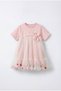 Girl's cotton powder pink tulle dress with pom-pom detail
