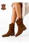 Mona Women's Western Cowboy Heeled Genuine Suede Leather Suede Laser Cut Perforated Boots C322