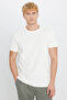 Men's Ecru 100% Cotton Slim Fit Crew Neck Jacquard T-Shirt