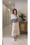 Raks Beige Denim Lace Detailed Lined Skirt - 4