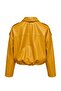 Yellow Genuine Leather Oversized Women's Jacket with Cropped Belted Shoulder Patches Detail - 5