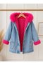 Girl's Hooded Plush Fur Denim Coat - Winter - 2