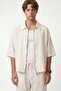 Lyocell blend striped zippered linen shirt - cream - 2