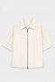 Lyocell blend striped zippered linen shirt - cream