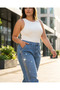 Plus Size Mom Cut Denim Women's Trousers with Side Stripe Detail - 4
