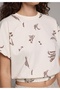 Regular Fit Round Neck Metered Printed Women's White Short Sleeve T-Shirt - 4