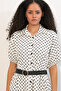 Women's Short Sleeve Belted Polka Dot Dress 2608 - White - 4