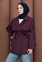 Short Buttoned Belted Trench Coat Burgundy - 6